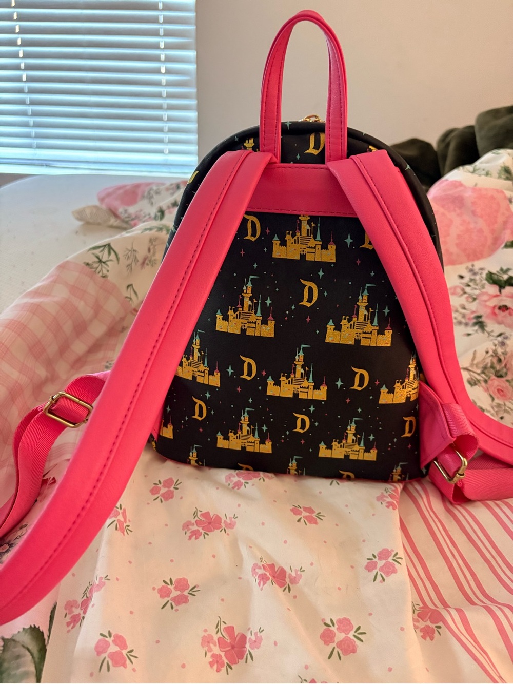 Disney Parks Pink & Black Castle Mini Backpack by Loungefly - Picture 2 of 3